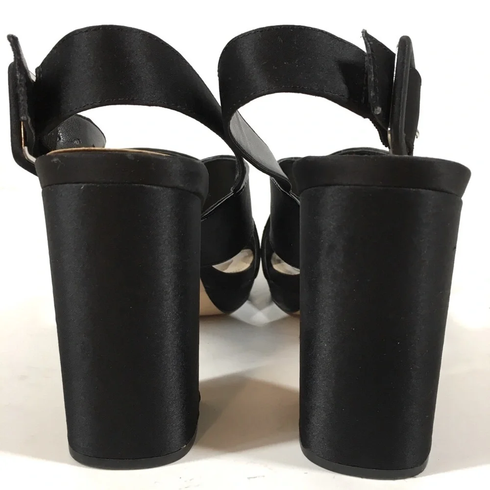 Nina New York Black Criss Cross Straps Platform Open Toe Sandal Heels Size 7.5M